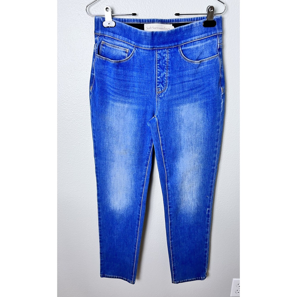 Soft surroundings pants pull on elastic waist stretch denim skinny jean Small